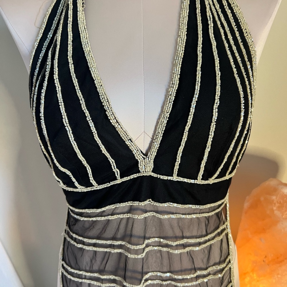 Elegant Black and Silver Halter Dress